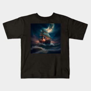 Moonlit Sailboat Storm Kids T-Shirt